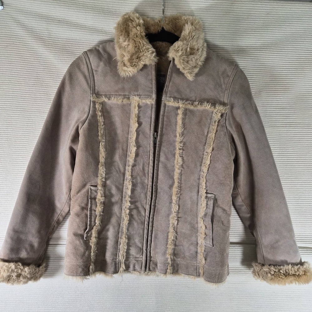 Wilsons Leather Kids M‎ Genuine Shearling Lined Jacket Brown Suede Coat Faux Fur